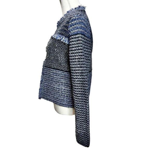 NWT Chicos Women's Franklin Fringe Cardigan Blue Gray Black‎ Size 0 (S/4) - Picture 2 of 8